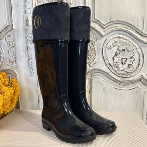 Tommy Hilfiger Women's Knee High Suede Leather Trimmed Rain Boots